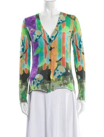 Pre-owned Lucien Pellat-finet Printed V-neck Sweater In Green