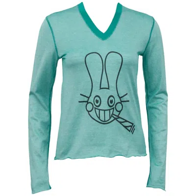 Pre-owned Lucien Pellat-finet Spring Summer 2003 Teal Long Sleeve Shirt With Bunny In Green