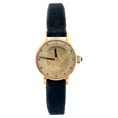 Pre-owned Lucien Piccard 14k Yellow Gold Manual Wind Coin Watch