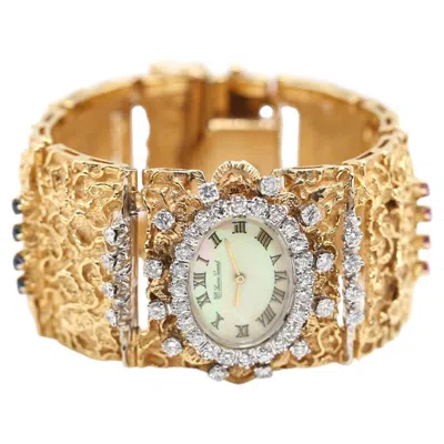 Pre-owned Lucien Piccard Massive  18k Gold Diamond Sapphire Ruby Bracelet Watch Extra Dial In Blue