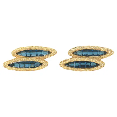 Pre-owned Lucien Piccard Vintage 1960s  Sapphire And Gold Cufflinks In Blue