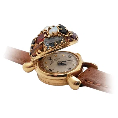 Pre-owned Lucien Piccard Vintage  14k Tutti Frutti Flip-top Hidden Watch In Multi