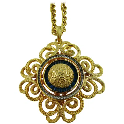 Pre-owned Lucien Piccard Vintage Massive Jewelled Pendant Necklace In Brown
