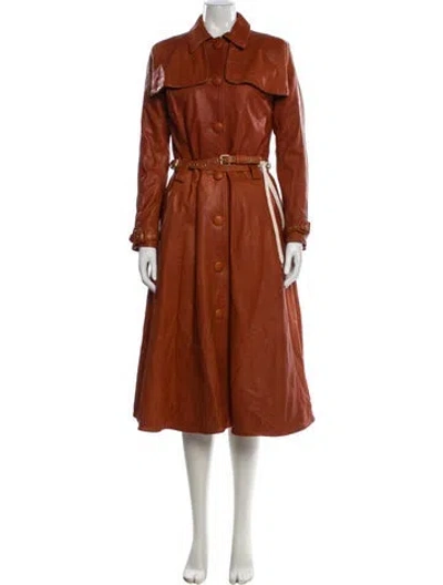 Pre-owned Lucille De Paris Leather Trench Coat In Orange