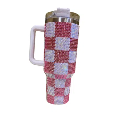 Lucky & Blessed 40 oz Checkered Rhinestone Tumbler In Pink/white In Multi