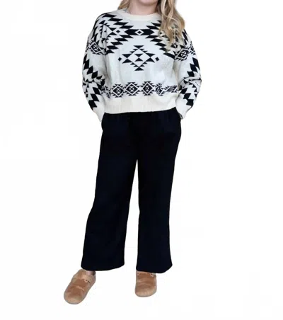 Lucky & Blessed Aztec Knitted Long Sleeve Sweater In Black/ivory In Multi