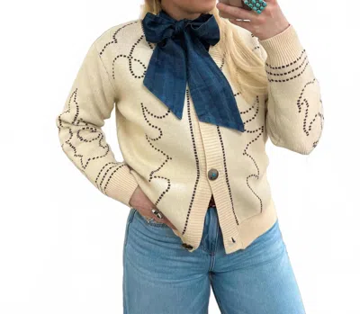 Lucky & Blessed Boot Stitch Saddle Knit Cardigan In Cream In Multi