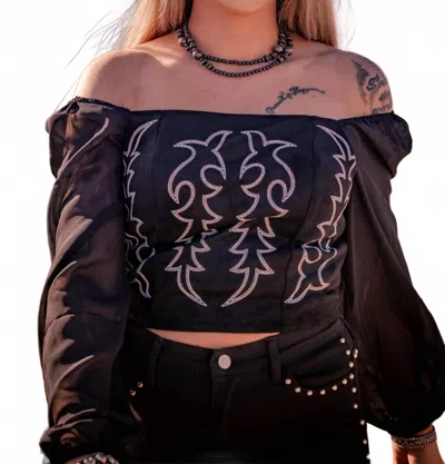 Lucky & Blessed Boot Stitch Top In Black