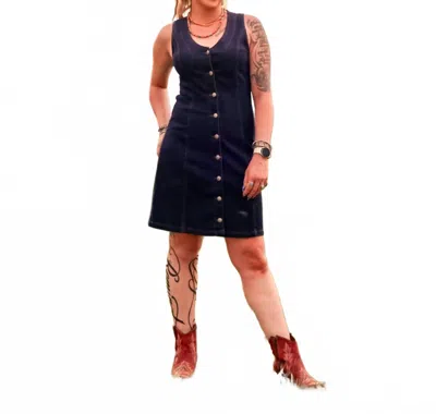 Lucky & Blessed Button Down Dress In Dark Denim In Blue