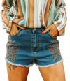 Lucky & Blessed Desert Stitched High-rise Cutoffs Shorts In Blue In Blue