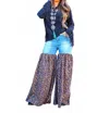Lucky & Blessed Distressed Denim Animal Print Palazzo Wide Leg Jeans In Multi In Multi