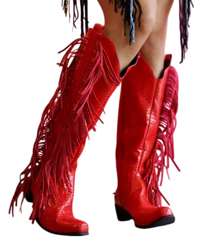 Lucky & Blessed Fringe Daytona Concert Boot In Red