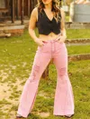 Lucky & Blessed High Rise Denim Flare Jeans In Acid Wash Pink