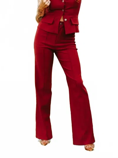 Lucky & Blessed High Rise Flare Pants In Merlot Red