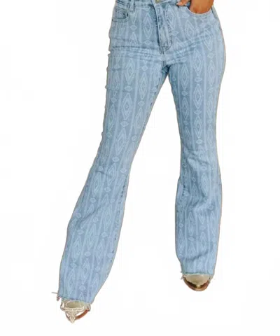 Lucky & Blessed Laser Printed Flare Leg Jeans In Blue