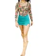 Lucky & Blessed Leopard Floral Print Ribbed Square Neckline Top In Brown In Brown