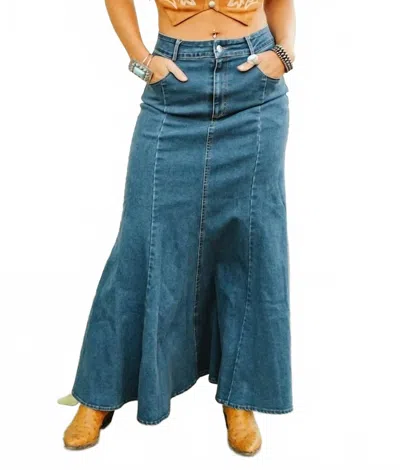 Lucky & Blessed Long Denim Maxi Skirt In Dark Wash In Blue