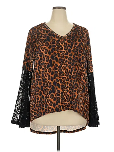 Pre-owned Lucky & Blessed Long Sleeve Blouse In Brown