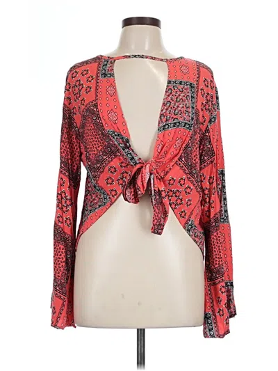 Pre-owned Lucky & Blessed Long Sleeve Blouse In Red