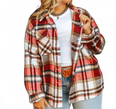 Lucky & Blessed Long Sleeve Plaid Shacket In Red In Multi