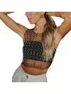 Lucky & Blessed Mesh Sleeveless Pearl Studded Top In Black In Black
