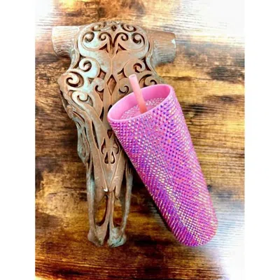 Lucky & Blessed Rhinestone Skinny 16 oz Tumbler In Pink