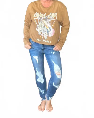 Lucky & Blessed Shelby Distressed Skinny Jean In Blue In Brown