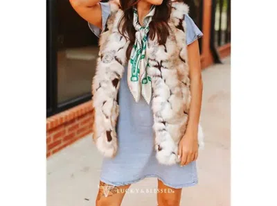 Lucky & Blessed Sleeveless Statement Vest In Brown In White
