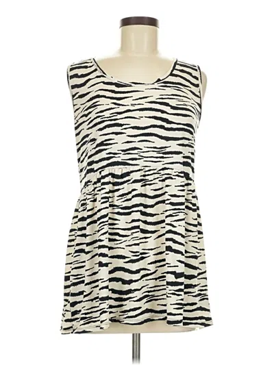 Lucky & Blessed Sleeveless Top Ivory Zebra Print Pattern Scoop Neck Tops