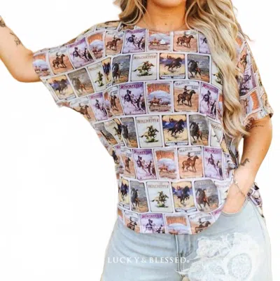 Lucky & Blessed Vintage Rodeo Poster Print Western Mesh Top In Multi