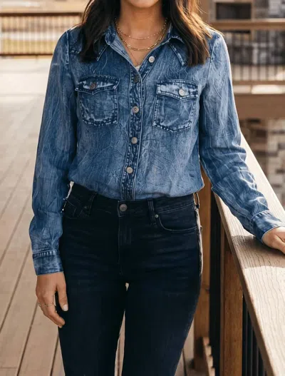 Lucky & Blessed Washed Western Denim Shirt In Blue