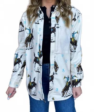 Lucky & Blessed Western Kicking Horse Button Shirt In Cream In Multi