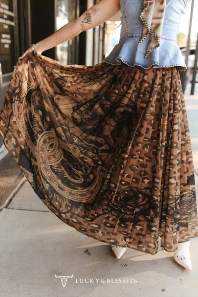 Lucky & Blessed Western Print Sheer Maxi Skirt In Rich Brown Leopard In Multi