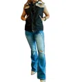 Lucky & Blessed Western Puffer Vest In Black And Brown In Multi