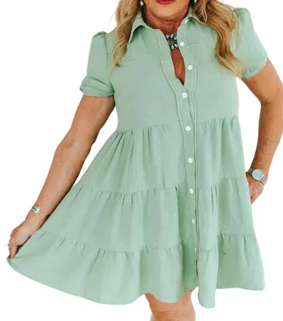 Lucky & Blessed Western Ruffle Dress With Puff Sleeves In Sage In Green