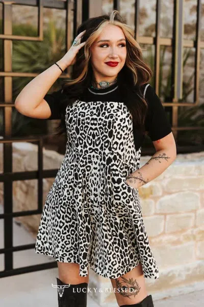 Lucky & Blessed Wild Canyon Leopard Overall Romper In Black/cream In Animal Print