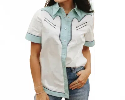 Lucky & Blessed Women's Design Cowgirl Pearl Snap Button Up Shirt In White In Multi