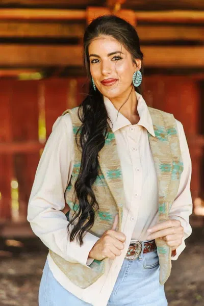 Lucky & Blessed Wool-blend Concho Button Western Vest In Sage In Neutral
