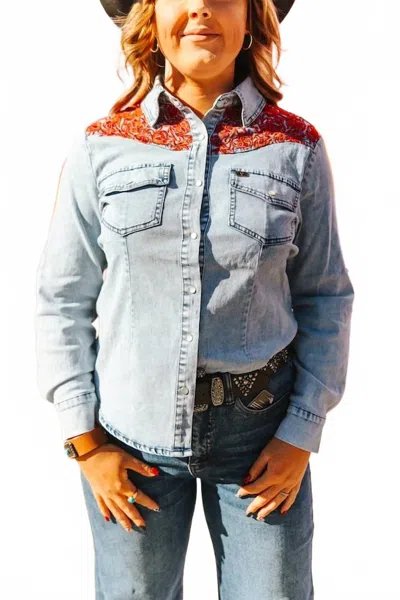 Lucky & Blessed Yoke Denim Western Button-down Shirt In Blue