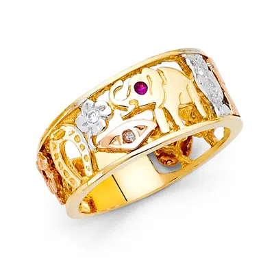 Pre-owned Lucky Brand 14k Tri Color Gold Cubic Zirconia Lucky Men's Ring In Multicolor