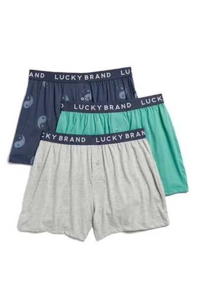 Lucky Brand 3-pack Cotton Woven Boxers In Heather Grey/mood Indigo