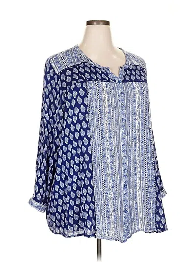 Pre-owned Lucky Brand 3/4 Sleeve Blouse In Blue