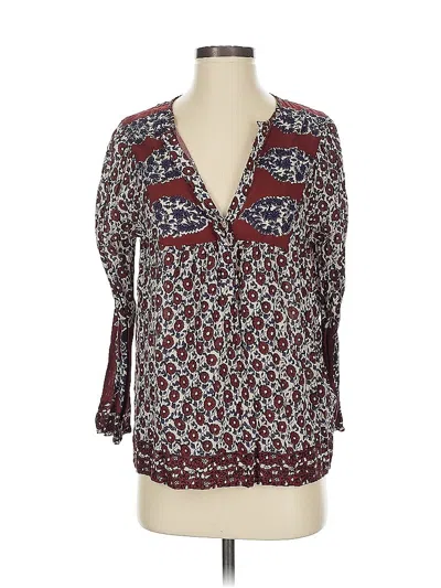 Pre-owned Lucky Brand 3/4 Sleeve Blouse In Burgundy