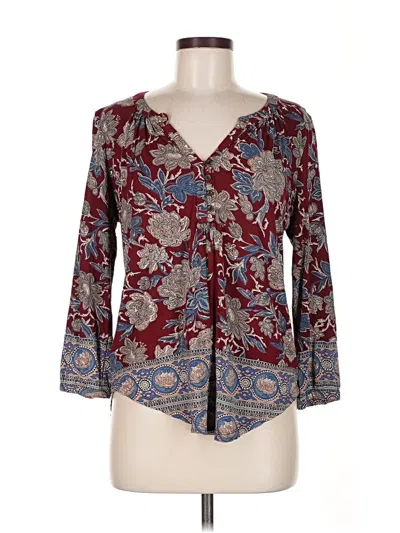 Pre-owned Lucky Brand 3/4 Sleeve Blouse In Burgundy