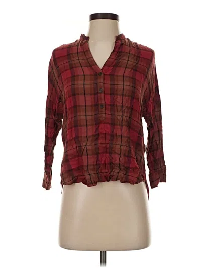Pre-owned Lucky Brand 3/4 Sleeve Blouse In Burgundy