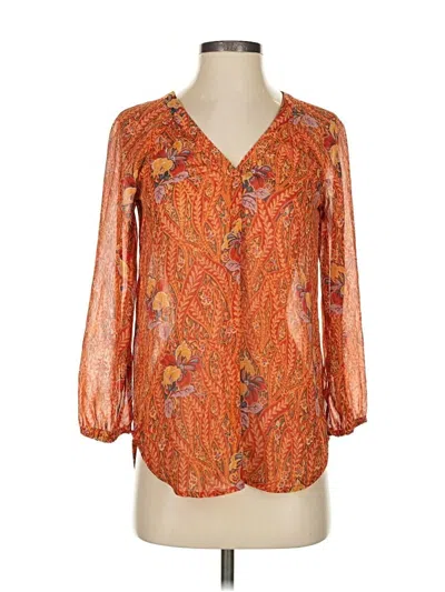 Pre-owned Lucky Brand 3/4 Sleeve Blouse In Orange