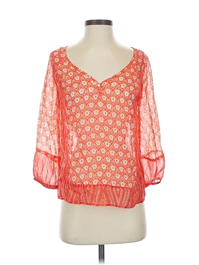 Pre-owned Lucky Brand 3/4 Sleeve Blouse In Orange