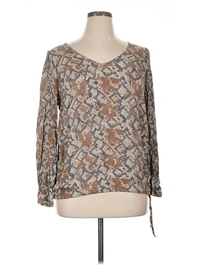 Pre-owned Lucky Brand 3/4 Sleeve Blouse In Tan