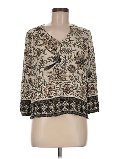 Pre-owned Lucky Brand 3/4 Sleeve Blouse In Tan