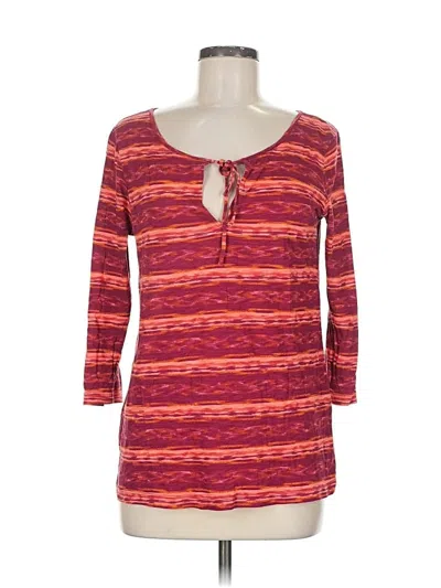 Pre-owned Lucky Brand 3/4 Sleeve Top Burgundy Keyhole Neckline Tops